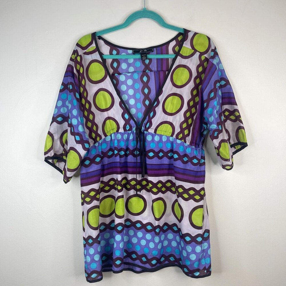 Vintage Retro Mod Silk Blend Top Womens Medium Bright Art To Wear Layering Tunic